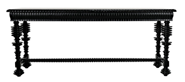 Noir Portuguese Console Table - Elegant Mahogany Design with Antique Brass Pulls for Timeless Decor Hand Rubbed Black GCON376HB