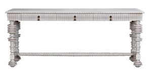 Noir Portuguese Console Table - Elegant Mahogany Design with Antique Brass Pulls for Timeless Decor White Wash GCON376WH