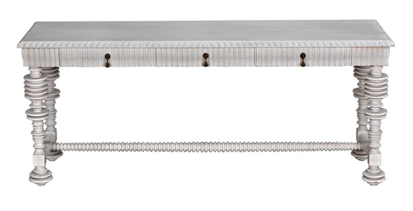 Noir Portuguese Console Table - Elegant Mahogany Design with Antique Brass Pulls for Timeless Decor White Wash GCON376WH