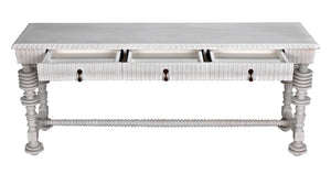 Noir Portuguese Console Table - Elegant Mahogany Design with Antique Brass Pulls for Timeless Decor White Wash GCON376WH