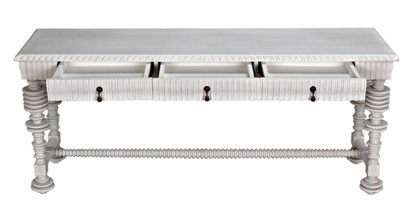 Noir Portuguese Console Table - Elegant Mahogany Design with Antique Brass Pulls for Timeless Decor White Wash GCON376WH