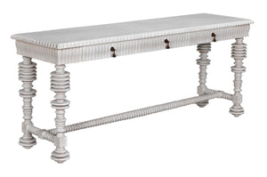 Noir Portuguese Console Table - Elegant Mahogany Design with Antique Brass Pulls for Timeless Decor White Wash GCON376WH