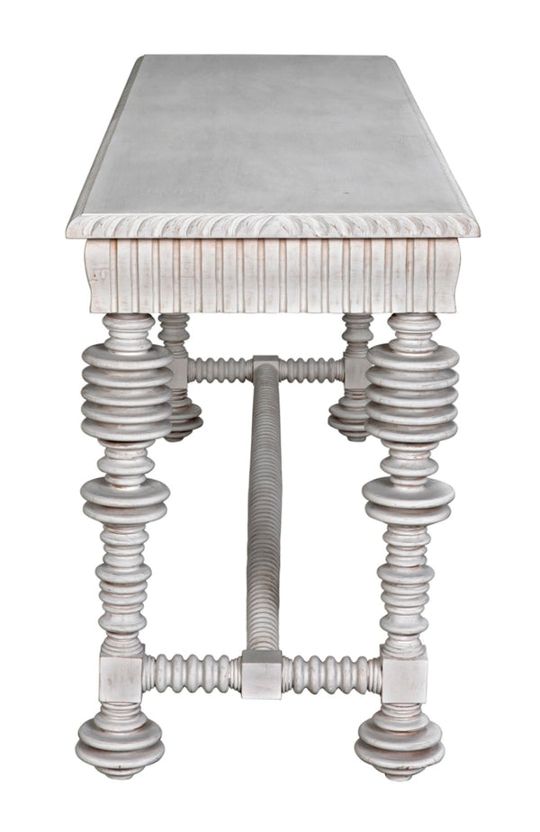 Noir Portuguese Console Table - Elegant Mahogany Design with Antique Brass Pulls for Timeless Decor White Wash GCON376WH