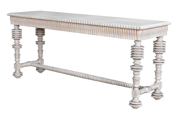 Noir Portuguese Console Table - Elegant Mahogany Design with Antique Brass Pulls for Timeless Decor White Wash GCON376WH