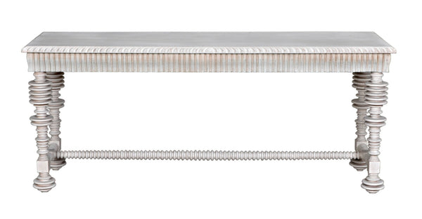 Noir Portuguese Console Table - Elegant Mahogany Design with Antique Brass Pulls for Timeless Decor White Wash GCON376WH