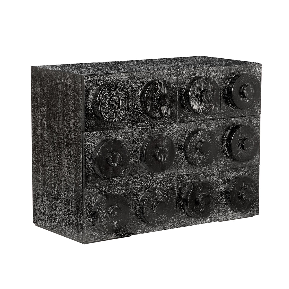 Noir Lego Solid Walnut Sideboard with Sculptural Circular Drawer Fronts for Modern Living GCON380BKW