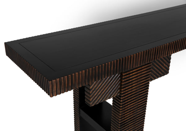 Noir Nabu Console - Handcrafted Mahogany with Sleek Black Finish & Light Brown Trim for Stylish Spaces GCON387HB