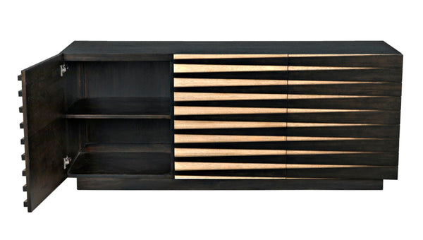 Noir Tyson Sideboard: Mid-Century Modern Ebony Walnut Design with Ample Storage for Stylish Living Spaces GCON389EB