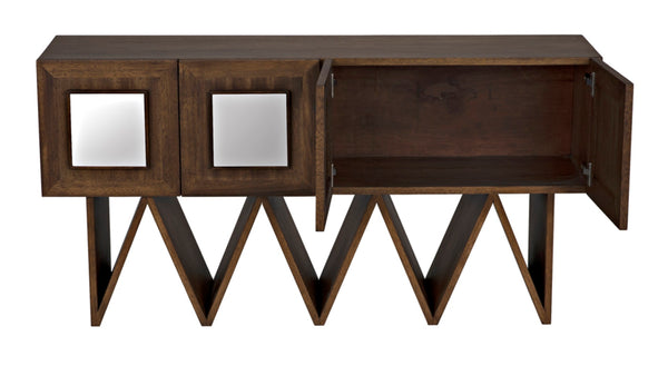 Noir Jean-Michel Handcrafted Sideboard in Dark Walnut with Mirror Accent - Modern Storage Solution for Any Space GCON394DW