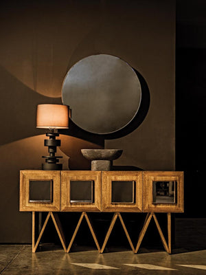 Noir Jean-Michel Handcrafted Sideboard in Dark Walnut with Mirror Accent - Modern Storage Solution for Any Space GCON394DW