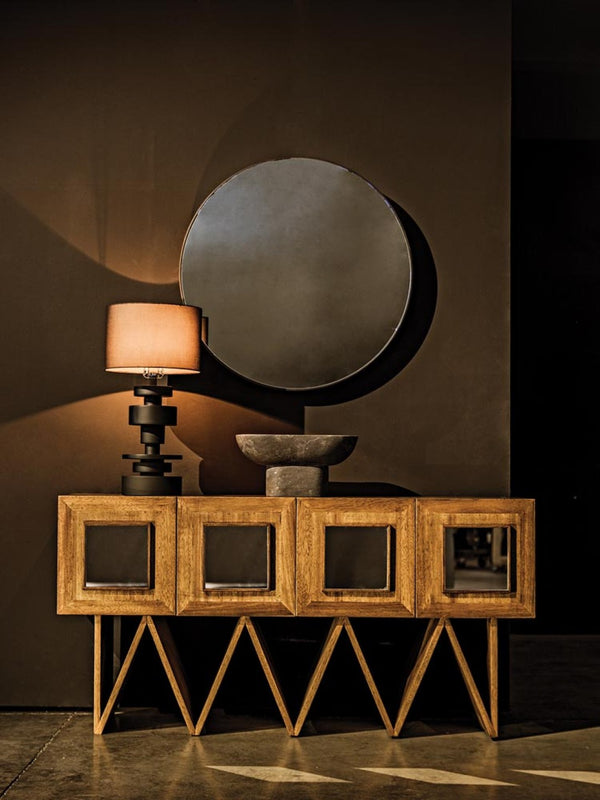 Noir Jean-Michel Handcrafted Sideboard in Dark Walnut with Mirror Accent - Modern Storage Solution for Any Space GCON394DW