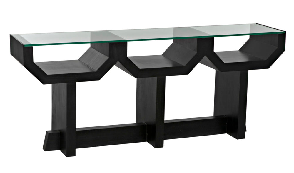 Noir Ando Console Table – Handcrafted Mahogany & Glass Accent for Modern Entryways & Living Spaces GCON397HB