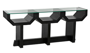 Noir Ando Console Table – Handcrafted Mahogany & Glass Accent for Modern Entryways & Living Spaces GCON397HB