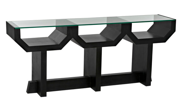 Noir Ando Console Table – Handcrafted Mahogany & Glass Accent for Modern Entryways & Living Spaces GCON397HB