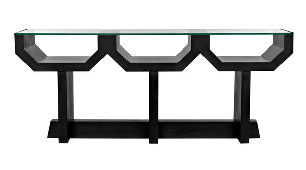Noir Ando Console Table – Handcrafted Mahogany & Glass Accent for Modern Entryways & Living Spaces GCON397HB