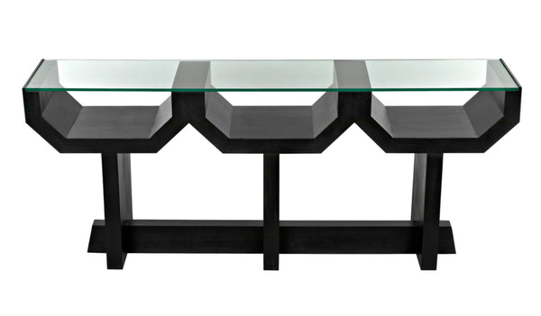Noir Ando Console Table – Handcrafted Mahogany & Glass Accent for Modern Entryways & Living Spaces GCON397HB