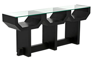 Noir Ando Console Table – Handcrafted Mahogany & Glass Accent for Modern Entryways & Living Spaces GCON397HB