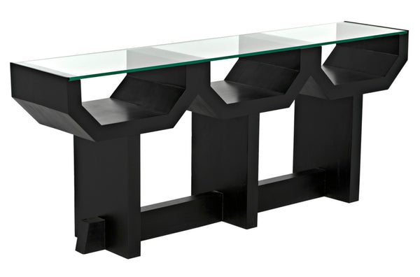 Noir Ando Console Table – Handcrafted Mahogany & Glass Accent for Modern Entryways & Living Spaces GCON397HB