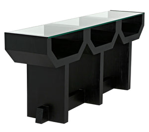 Noir Ando Console Table – Handcrafted Mahogany & Glass Accent for Modern Entryways & Living Spaces GCON397HB