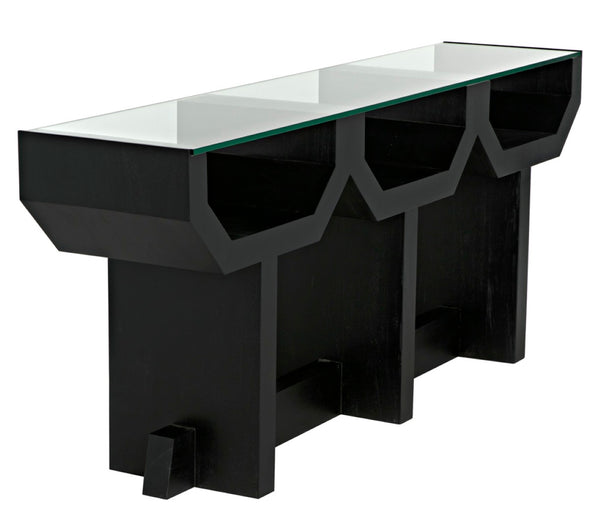 Noir Ando Console Table – Handcrafted Mahogany & Glass Accent for Modern Entryways & Living Spaces GCON397HB