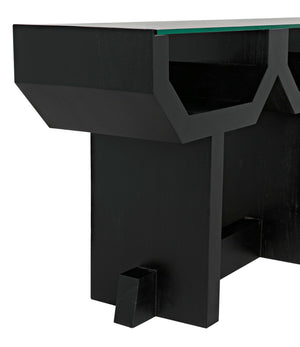 Noir Ando Console Table – Handcrafted Mahogany & Glass Accent for Modern Entryways & Living Spaces GCON397HB