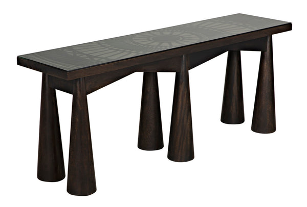 Noir Tutankhamun Console Table - Artisan-Crafted Ebony Walnut with Sleek Glass Top for Elegant Display GCON408EB