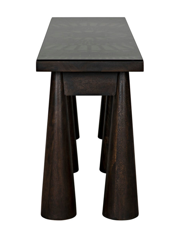 Noir Tutankhamun Console Table - Artisan-Crafted Ebony Walnut with Sleek Glass Top for Elegant Display GCON408EB