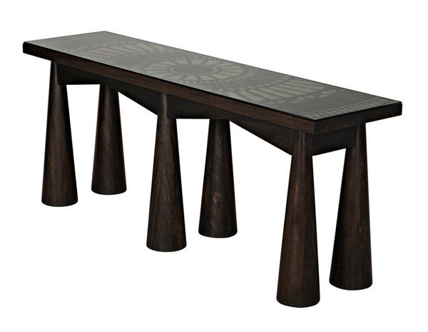 Noir Tutankhamun Console Table - Artisan-Crafted Ebony Walnut with Sleek Glass Top for Elegant Display GCON408EB