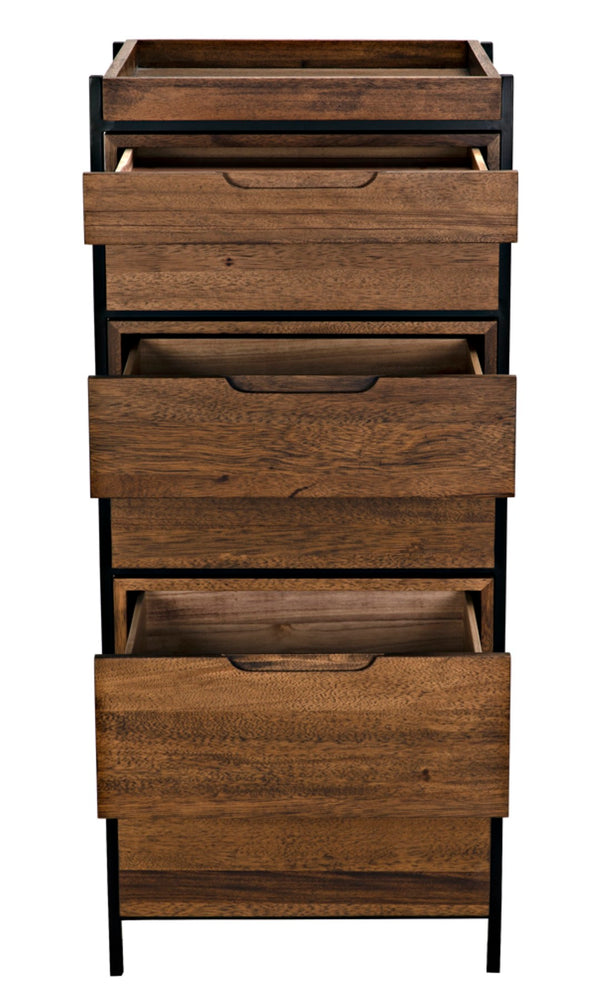 Noir Seoul Tallboy - Handcrafted Industrial Storage Cabinet in Dark Walnut & Matte Black for Modern Spaces GCON414DW