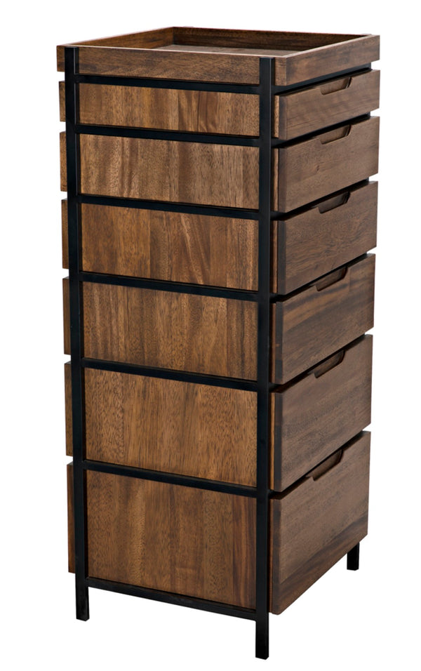 Noir Seoul Tallboy - Handcrafted Industrial Storage Cabinet in Dark Walnut & Matte Black for Modern Spaces GCON414DW