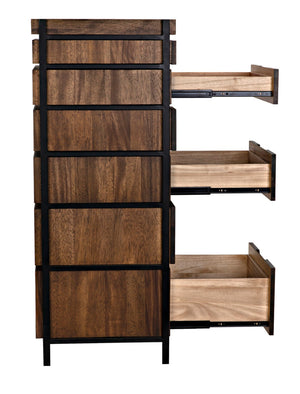 Noir Seoul Tallboy - Handcrafted Industrial Storage Cabinet in Dark Walnut & Matte Black for Modern Spaces GCON414DW