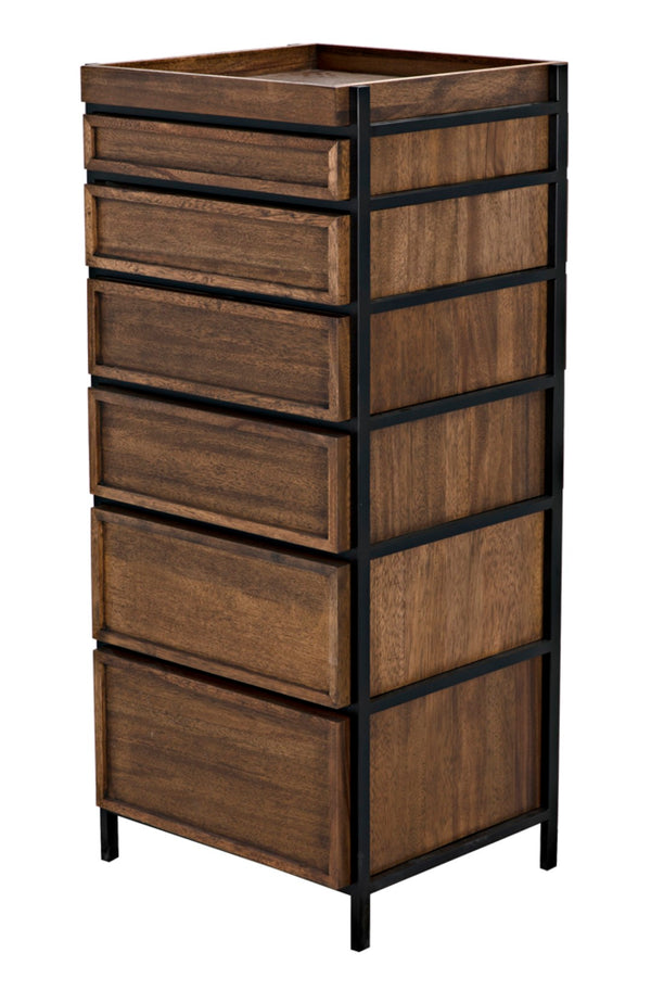 Noir Seoul Tallboy - Handcrafted Industrial Storage Cabinet in Dark Walnut & Matte Black for Modern Spaces GCON414DW