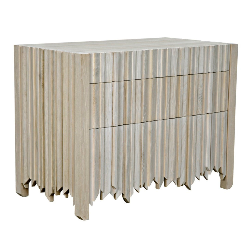 Noir Desdemona 3 Drawer Chest - Bleached Elm Storage Solution with Artisanal Design for Any Room GCON419