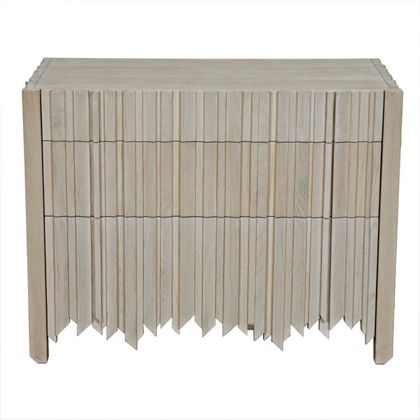 Noir Desdemona 3 Drawer Chest - Bleached Elm Storage Solution with Artisanal Design for Any Room GCON419