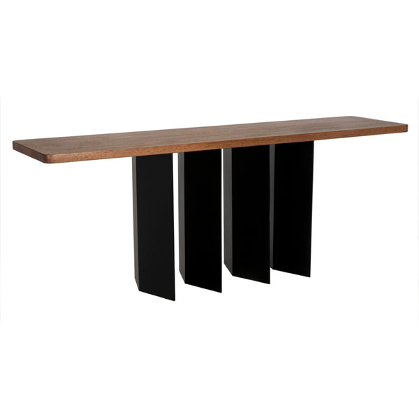 Noir Delta Console Table with Sturdy Metal Base - Modern Walnut Design for Entryways, Living Rooms & More GCON430MTB