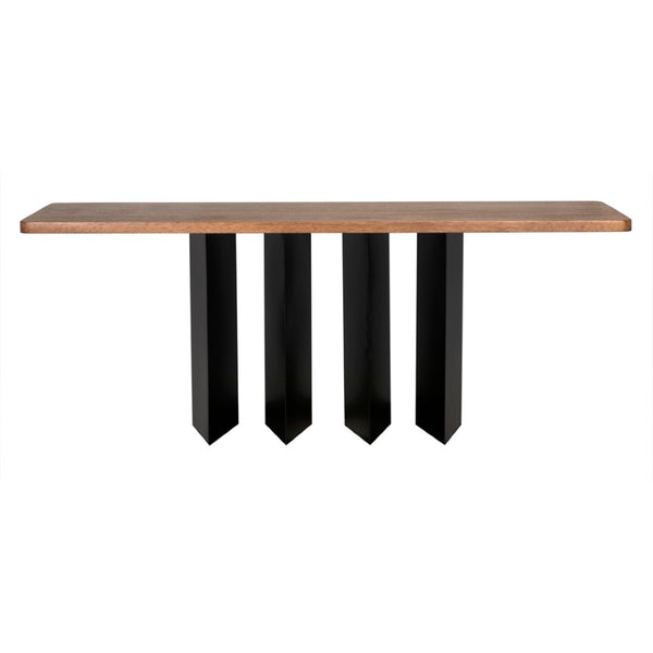 Noir Delta Console Table with Sturdy Metal Base - Modern Walnut Design for Entryways, Living Rooms & More GCON430MTB