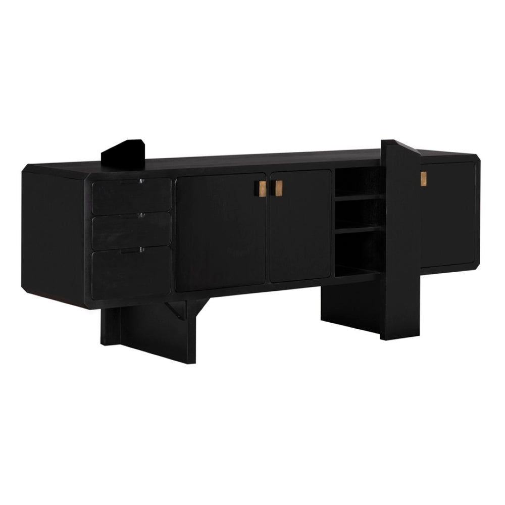 Noir Dallas Mahogany Sideboard – Elegant Hand-Rubbed Black Finish with Solid Brass Pulls for Timeless Style GCON453HB