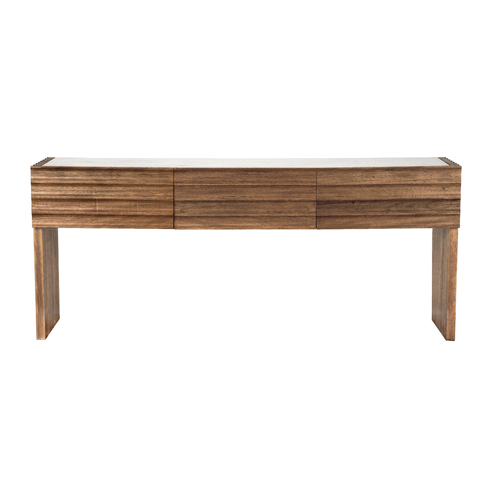 Noir Wolf Solid Walnut Console Table with Marble Top Three Drawers Entryway Storage GCON460DW
