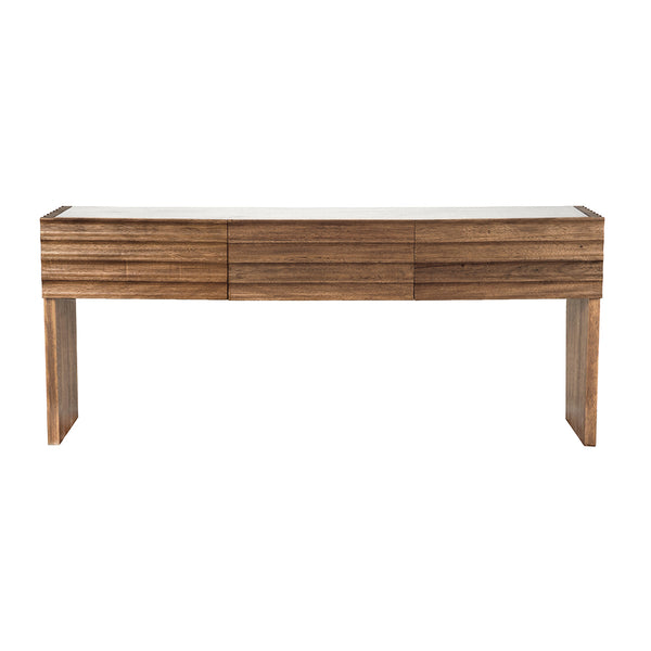 Noir Wolf Solid Walnut Console Table with Marble Top Three Drawers Entryway Storage GCON460DW