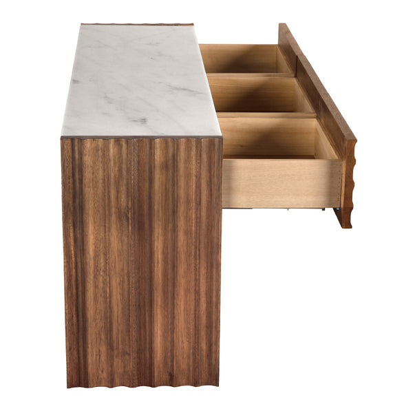 Wolf Solid Walnut Console Table with Marble Top Three Drawers Entryway Storage