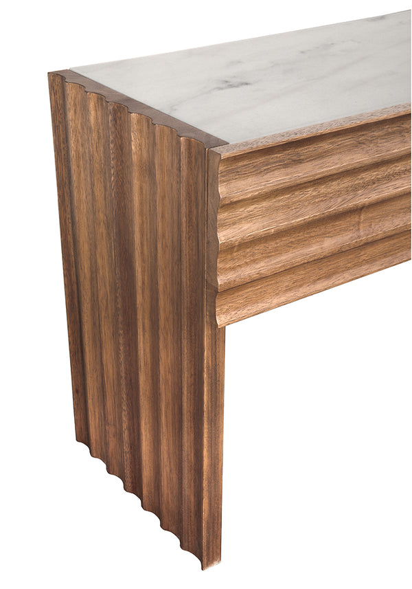 Wolf Solid Walnut Console Table with Marble Top Three Drawers Entryway Storage