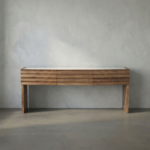 Wolf Solid Walnut Console Table with Marble Top Three Drawers Entryway Storage