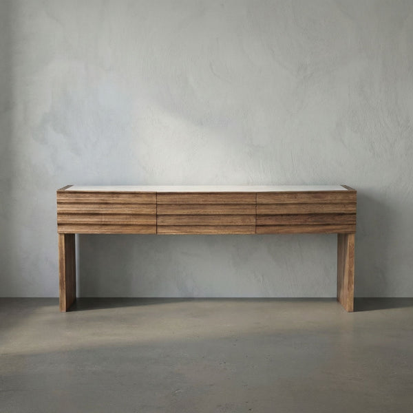 Wolf Solid Walnut Console Table with Marble Top Three Drawers Entryway Storage