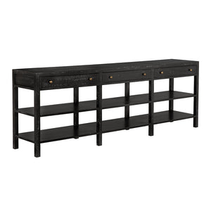 Noir Grace Entryway Console Table with Walnut Finish Open Shelves and Brass Hardware GCON462BKW