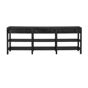 Grace Entryway Console Table with Walnut Finish Open Shelves and Brass Hardware