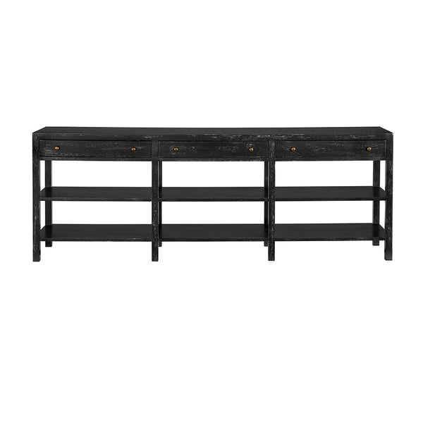 Grace Entryway Console Table with Walnut Finish Open Shelves and Brass Hardware