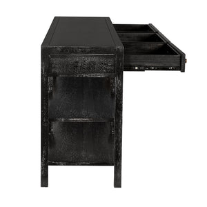 Grace Entryway Console Table with Walnut Finish Open Shelves and Brass Hardware