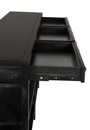 Grace Entryway Console Table with Walnut Finish Open Shelves and Brass Hardware