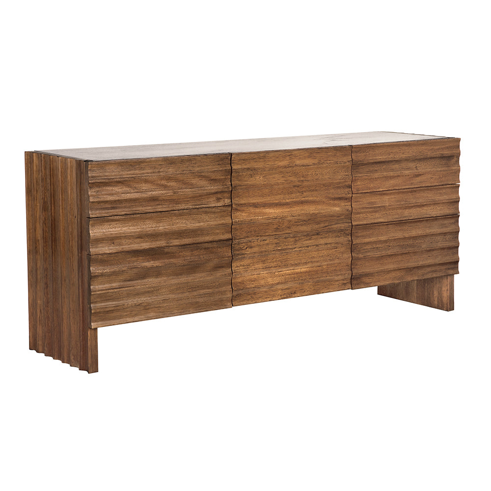 Noir Gauss Credenza Sideboard with Marble Top Fluted Drawers and Sculptural Slab Legs for Dining Room Dark Walnut GCON463DW