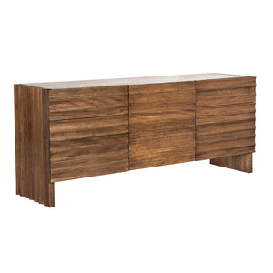 Noir Gauss Credenza Sideboard with Marble Top Fluted Drawers and Sculptural Slab Legs for Dining Room Dark Walnut GCON463DW